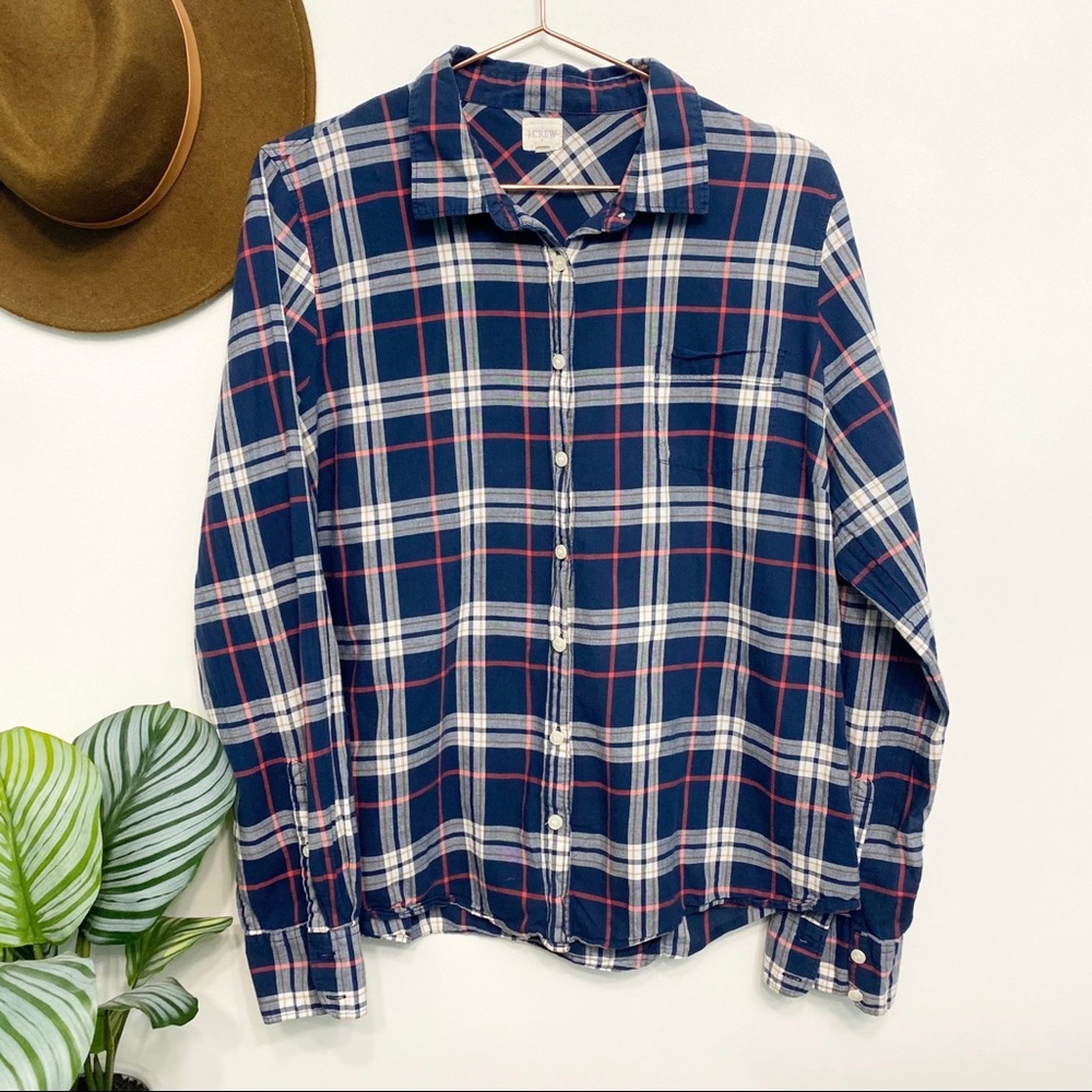j.crew | plaid perfect shirt classic button down navy red xs